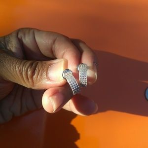 .925 Pave CZ Sterling half moon shaped earrings
